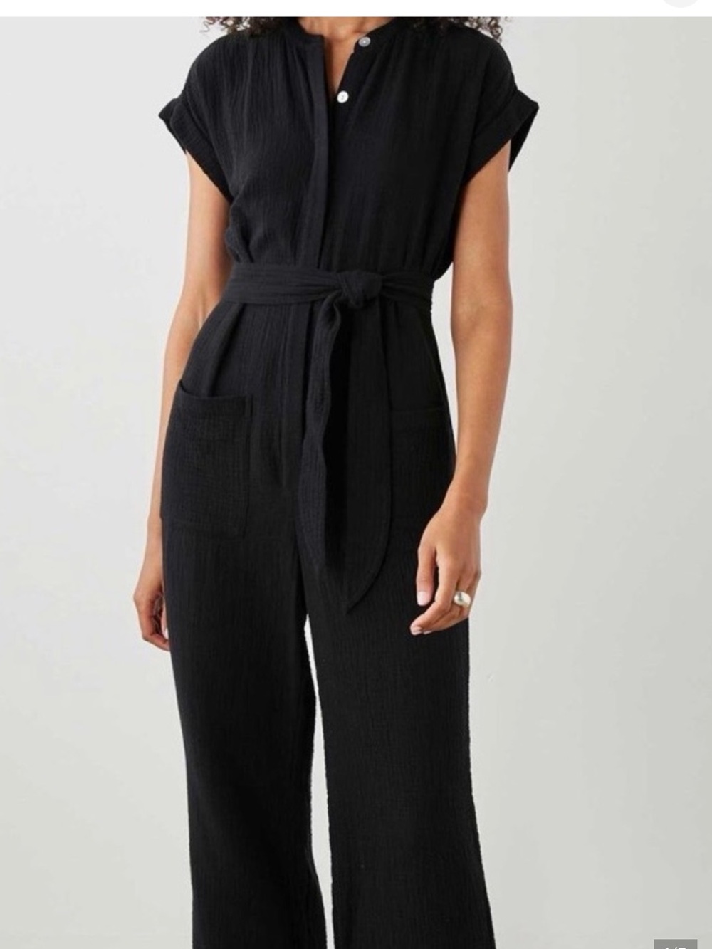 Rails Black Cotton Gauze Tie-Waist Jumpsuit